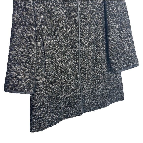 Eileen Fisher Tweed Coat Jacket Womens Wool Blend Leather Trim Long Lined Sz L - Picture 4 of 11